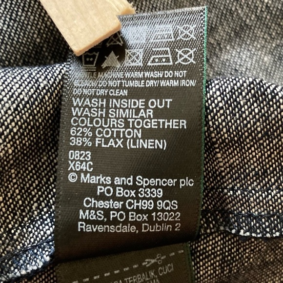 Marks & Spencer Black Denim Midi Skirt | Gathered Waist | Cotton & Linen Blend - Picture 4 of 10